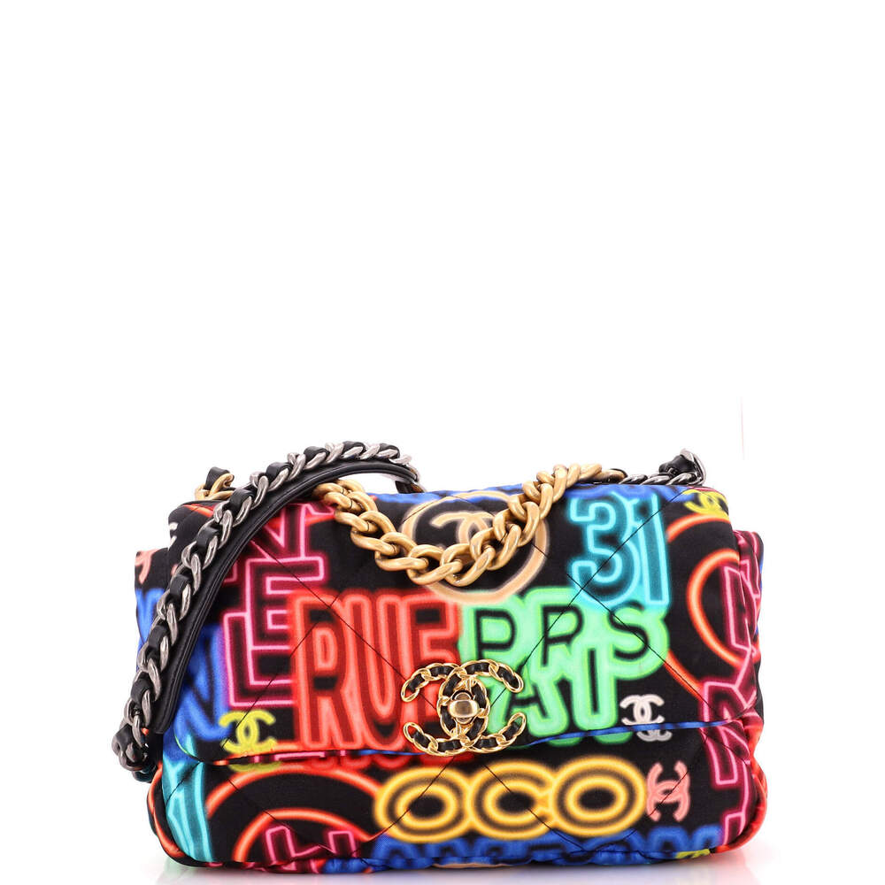 Chanel Medium 19 Flap Bag Quilted Graffiti Print Fabric